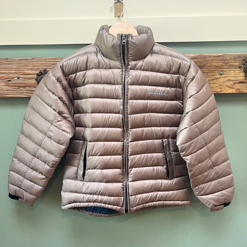 Marmot Womens Taupe Brown 90% Goose Down Puffer Jacket Quilted Full Zip Size S